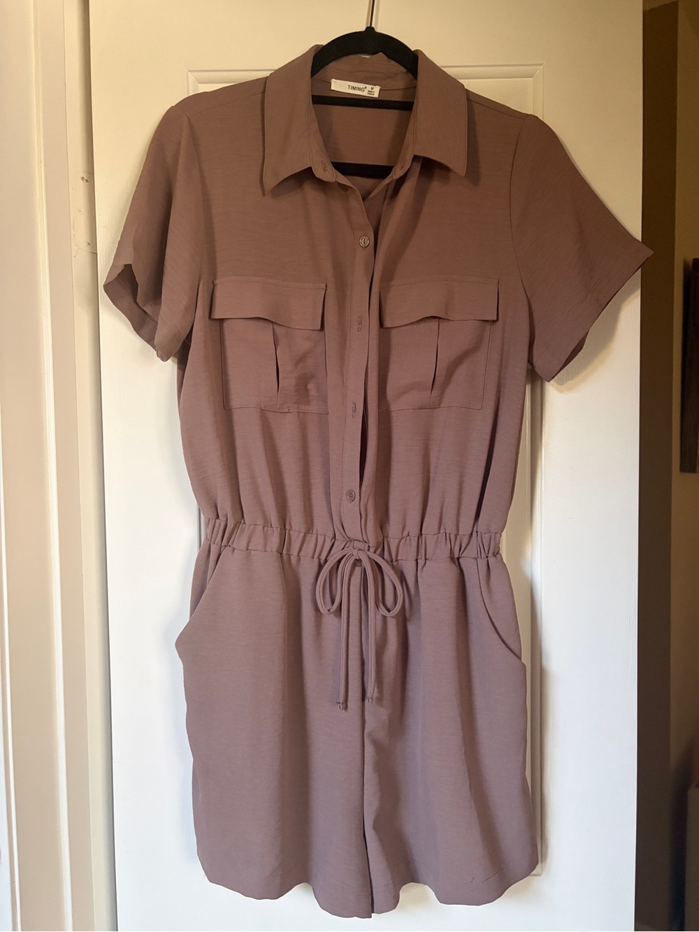 Timing Mauve Short Sleeve Drawstring Romper